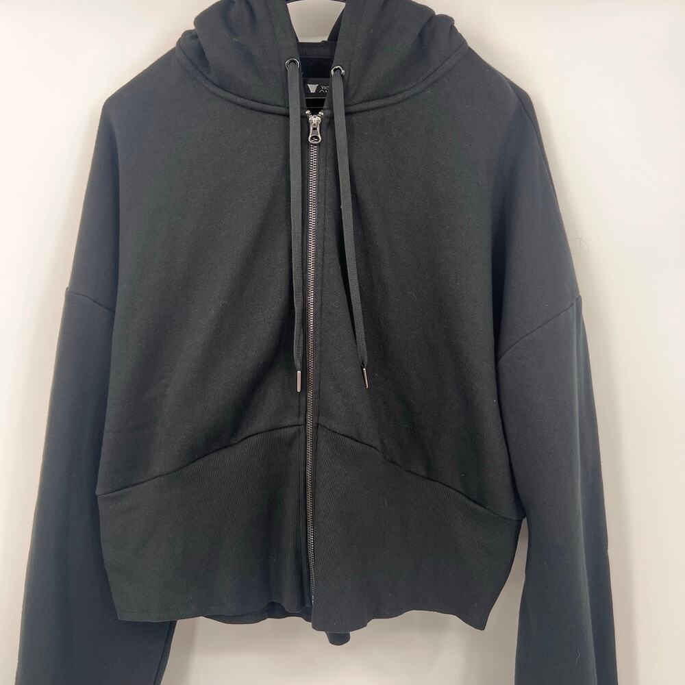NWOT Victoria Secret Womens Cropped Hoodie Jacket XXL Black Y2k Inspired Edgy